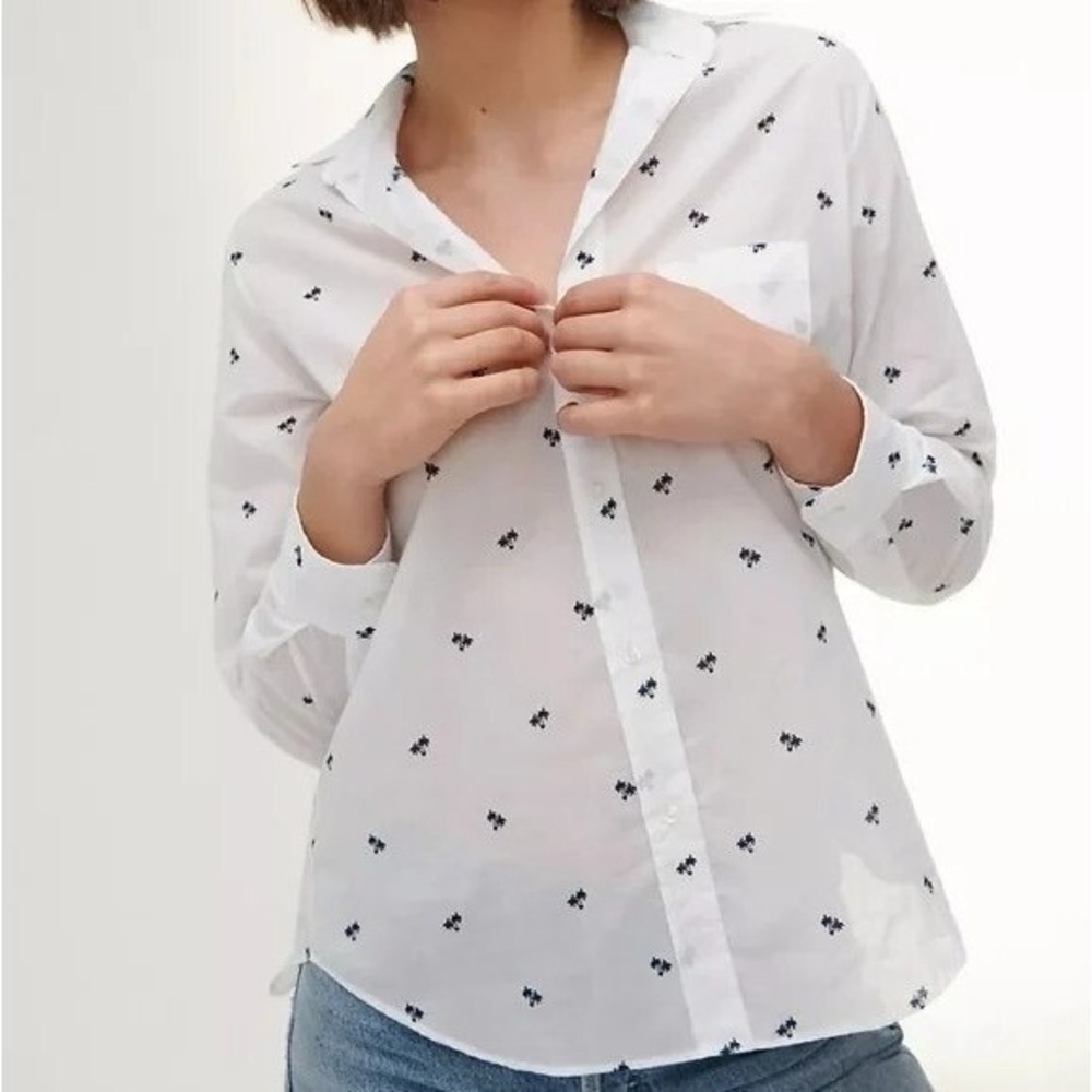 Grayson The Hero White Blue Palm Tree Button Down Shirt Medium Long Sleeve